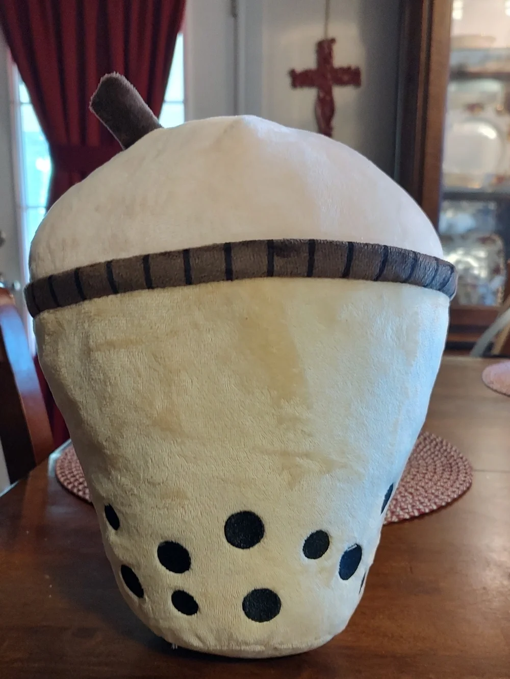 Plush Bubble Tea Boba Cup Pillow - Cream & Black